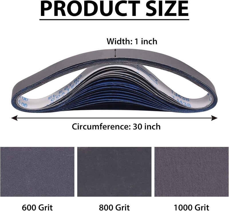 SHUTTLE GENIUS 18 Pack 1 x 30 Sanding Belts, Extra Fine Grit Silicon Carbide Sanding Belt, 6 Pcs Each of 600, 800, 1000 Grits Sanding Belt for Knife Sharpening - Image 2